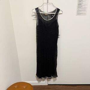 Max Studio Special Edition Black Silk Sheer Maxi Dress w/ Full Slip. Size 00.
